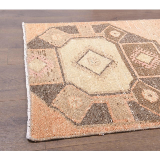 Vintage Turkish Hand-Knotted Wool Cotton Orange Runner Rug For Sale - Image 4 of 9