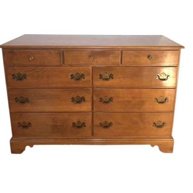 Brown Ethan Allen Nutmeg Solid Maple 52" Wide Chest of 9 Drawers - Vintage 1960s For Sale - Image 8 of 8