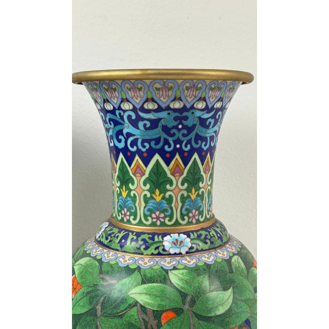 Pair of Chinese Cloisonne Enamel Vases Blue Ground With Red Berries For Sale In New York - Image 6 of 12