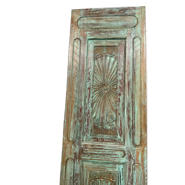 Mid-Century Modern Vintage Spanish-Style Carved Wood Barn Door – Solid Wood Sliding Statement Door 96x27 For Sale - Image 3 of 8