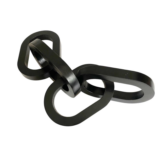 Modern Black Wooden Chain Link Decor | Boho Rustic Accent | Coffee Table Styling For Sale - Image 3 of 5
