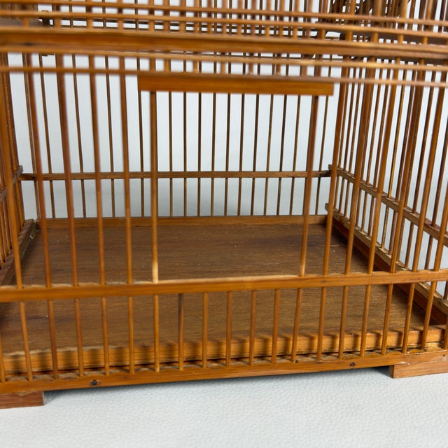 Wood Vintage Architectural Pagoda Aviary Cage in Wood and Bamboo For Sale - Image 7 of 11