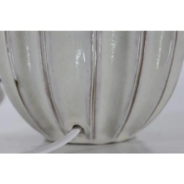 1960s Modern Danish Pumpkin Shape with Creme Coloured Glaze Ceramic Table Lamp by Laurine, 1960s For Sale - Image 5 of 12