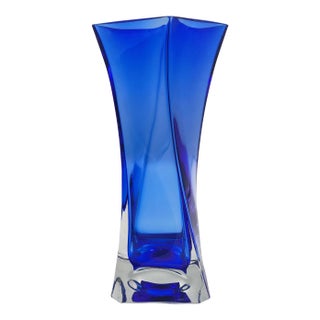 Mid-Century Murano Cobalt Blue Sommerso Helix Twist Glass Vase, 1970s For Sale