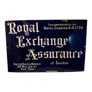 Antique Blue & White Porcelain Royal Exchange Assurance London Advertising Sign