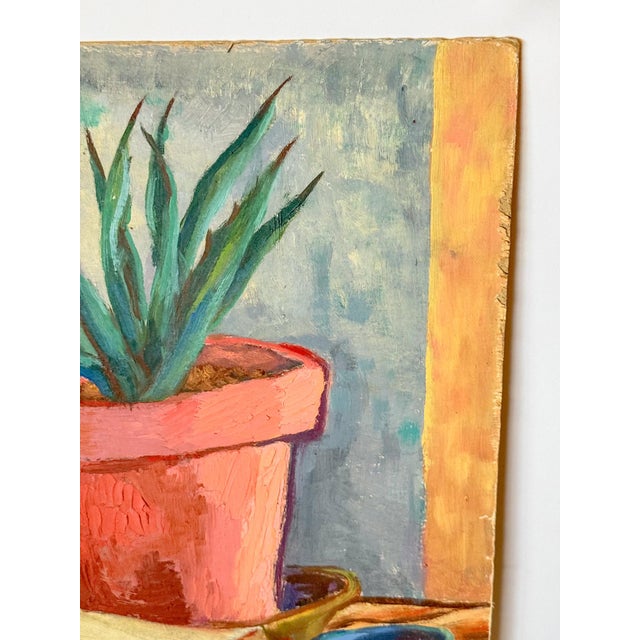 Post Impressionist Colorful Original Painting Still Life, Signed, 1944 For Sale - Image 4 of 8