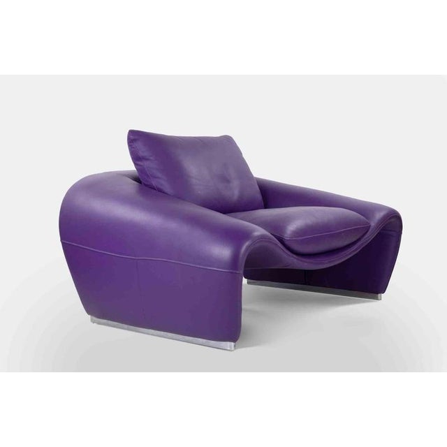 Vintage "Seagull" Violet Leather Armchair realized by Sylvain Joly for Chateau d'Ax in the early 2000s. Rare and in...