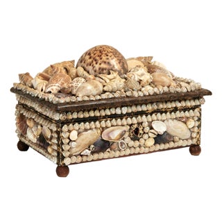 Antique British Colonial Seashell Encrusted Jewelry Box For Sale