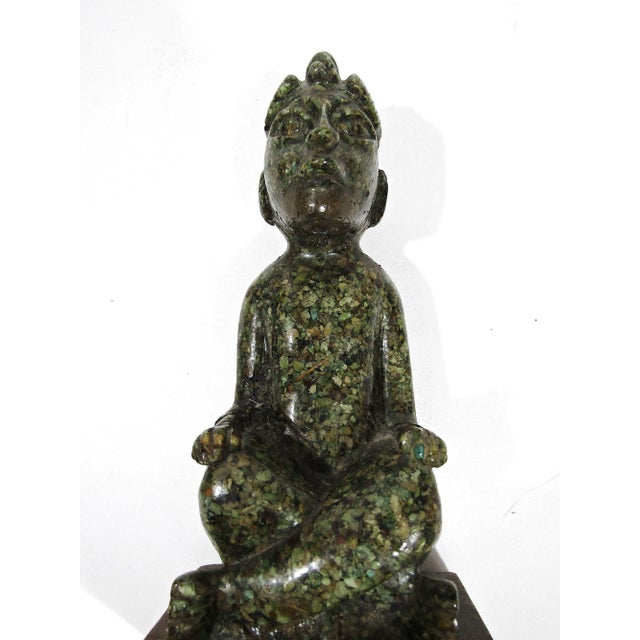 Aztec-Inspired Pre-Columbian Style Seated Figure Statue on Wood Base For Sale - Image 9 of 10