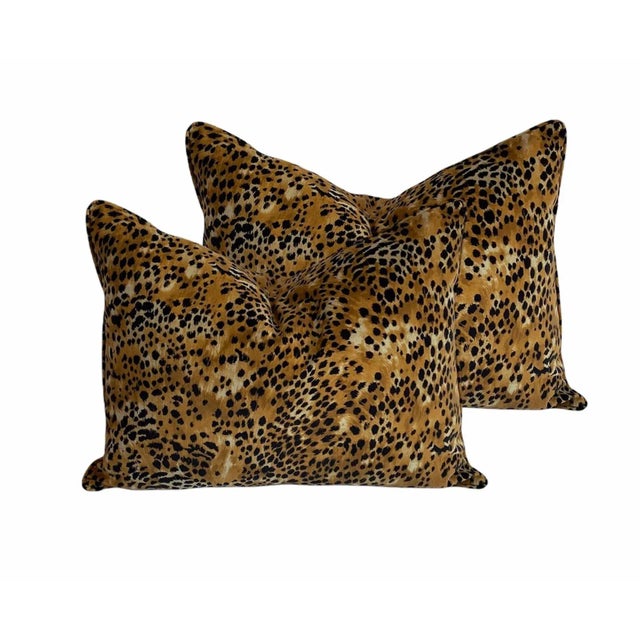 Contemporary Early 21st Century Leopard Print Velvet Pillows- a Pair For Sale - Image 3 of 4