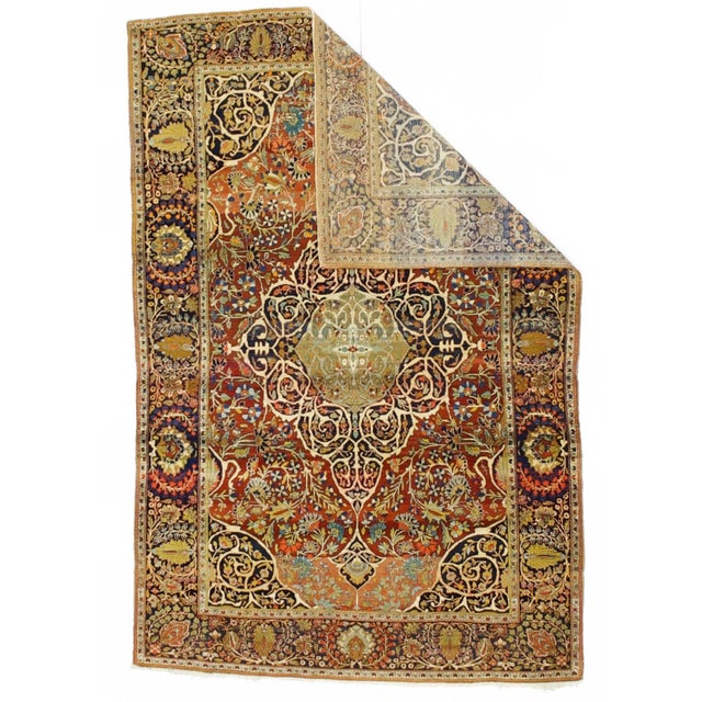 Antique Persian Mohtasham Kashan Rug 4’4” x 6’8". The Revival Period rugs woven by two generations of Mohtashams, from...