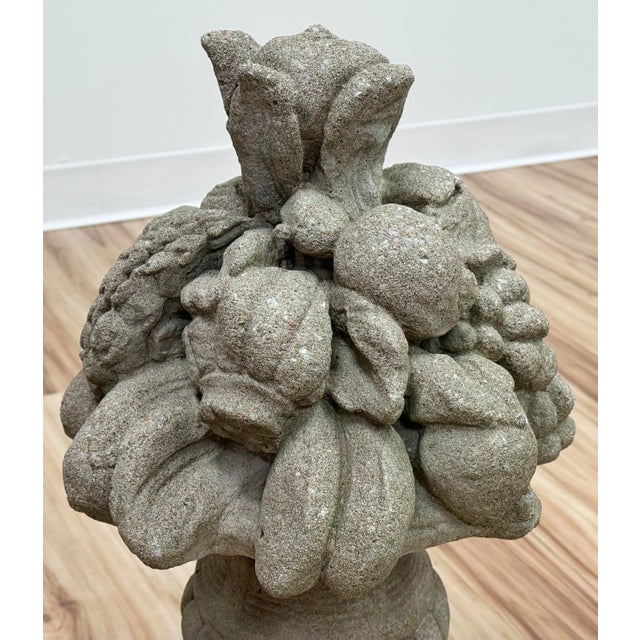 Gray Vintage Concrete Garden Fruit Baskets Statues Urns, a Pair For Sale - Image 8 of 14