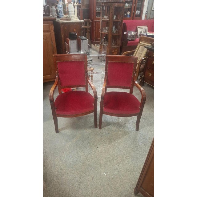 Empire Cherry Red Armchairs, 1890, Set of 2 For Sale - Image 9 of 10
