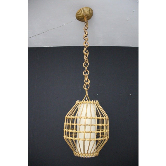 Wood Hand-Woven Wicker Rattan Lantern in the style of Louis Sognot, 1950s For Sale - Image 7 of 14