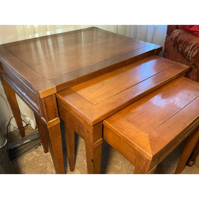 Mid 20th Century Mid 20th Century "Milan Cherry" Three-Piece Nesting Tables, Quality American For Sale - Image 5 of 9