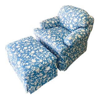 Hollywood Regency Printed Lounge Chair and Ottoman For Sale