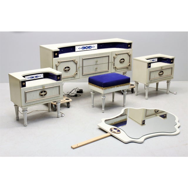 Glass Sideboard with Mirror and Bedside Table and Stool, Set of 5 For Sale - Image 7 of 7