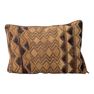 Authentic Vintage Cloth Pillow | Mid-Century African Raffia Textile Diamond Pattern With Suede Back For Sale