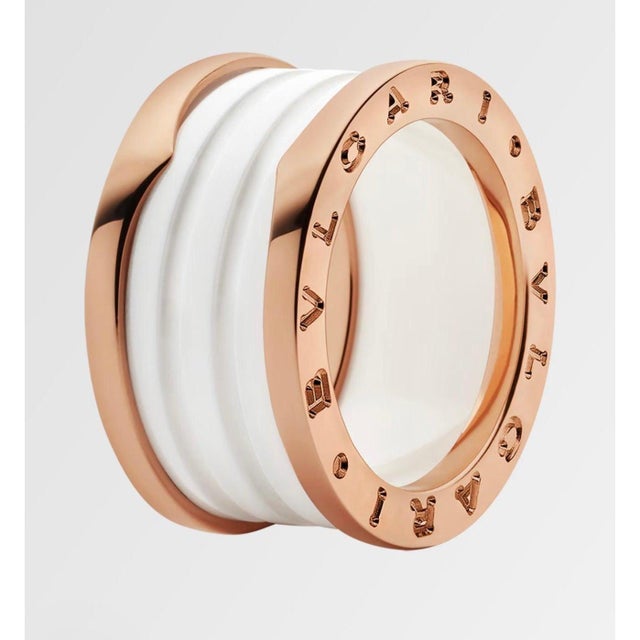 Bulgari B Zero Wide Four- Band , 18 Karat Rose Gold Loops White Eternity Band, Size 9 For Sale - Image 11 of 16