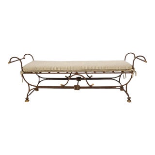 Hollywood Regency Neo-Classical Style Wrought Iron Bench W/ Rope / Tassel Motif For Sale