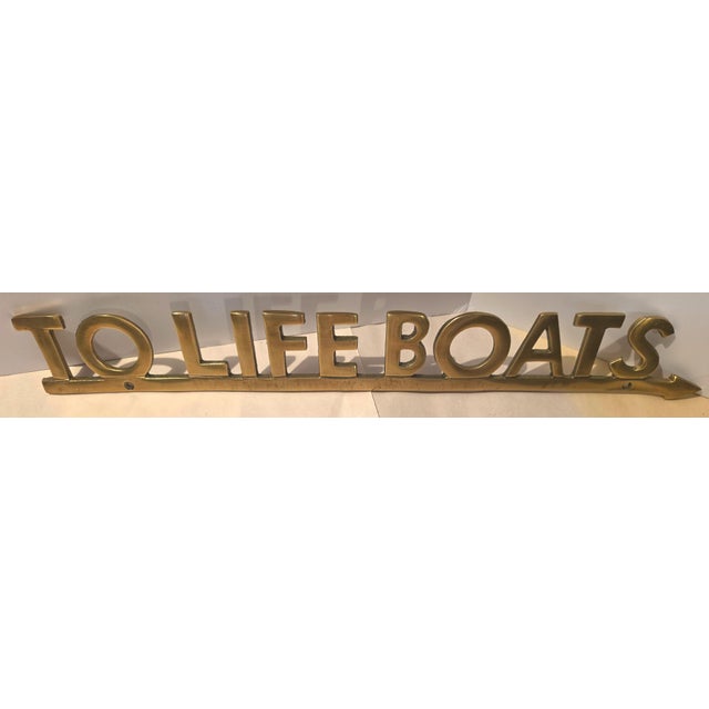 1970s Vintage Brass "To Life Boats" Nautical Arrow Sign 18" For Sale - Image 5 of 5
