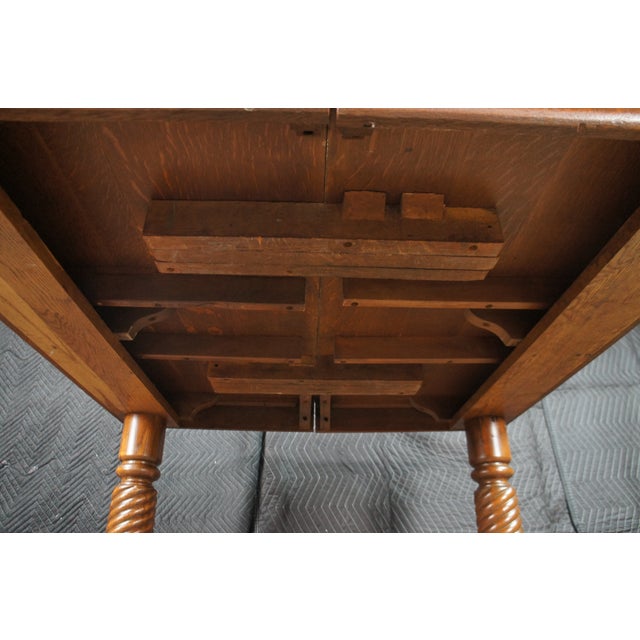 Antique American Arts & Crafts Quartersawn Oak Barley Twist Dining Table Extends For Sale - Image 13 of 18