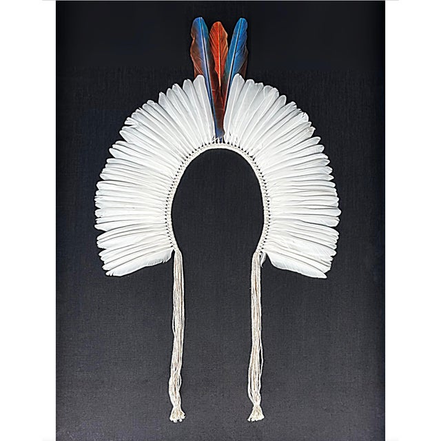 Offered for sale is a one of a kind, original Brazilian ritualistic feather Indigenous headdress, known in Portuguese as...