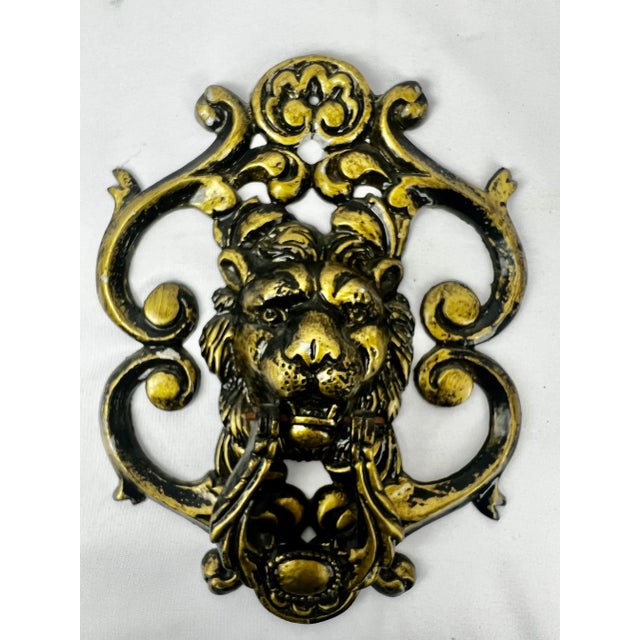 Brass Large Classical Roaring Lion Door Knocker With Foliate Scrolls-10" For Sale - Image 8 of 8
