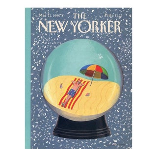 1990 Vintage New Yorker Cover, March 12, Original Kathy Osborn Young Illustration, Vacation, Seashore For Sale