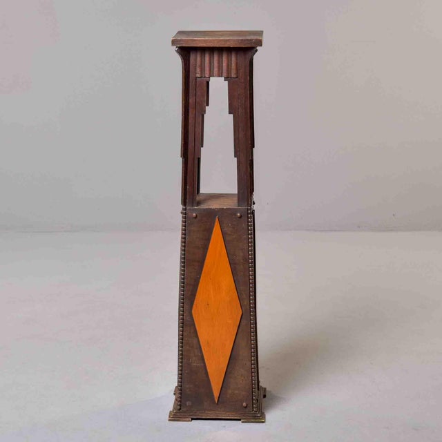 Chestnut Arts & Crafts Oak Pedestal With Diamond Inlay Circa 1890s For Sale - Image 8 of 11