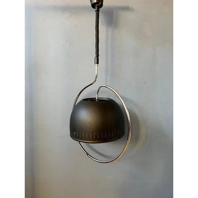 Space Age Hanging Lamp with Chrome Frame and Black Metal Shade, 1970s For Sale - Image 11 of 11