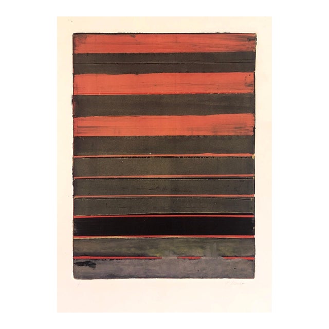 Pierre ObandoAbstract Expressionist Modernist Coral Grey Monoprint Monotype Painting Print, 1997 For Sale