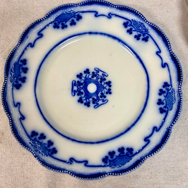 Antique Flow Blue Luncheon Plates, Lorne Clovers by Grindley - Set of 5 For Sale In Sacramento - Image 6 of 11