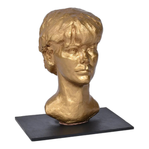Sendelbach Signed Gold Painted Clay Bust of Young Boy on Slate Base
