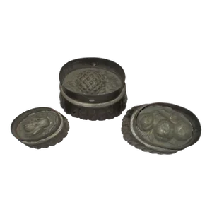 Antique Mid 19th Century Thistle, Fruit & Pear Tin Jelly Cake Food Pudding Mold Set - 3 Pieces