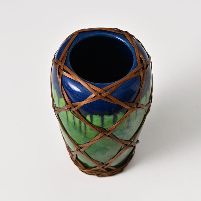 Blue Antique Japanese Awaji Ceramic Vase, 1900s For Sale - Image 8 of 14