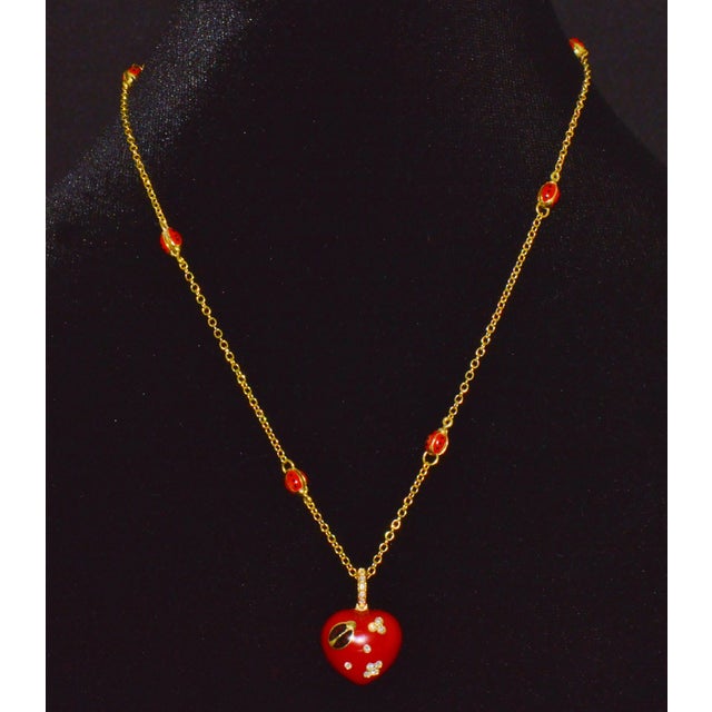 Aaron Basha 18k Gold Diamond Enamel Ladybug Puffy Heart Pendant Necklace For Sale - Image 9 of 14