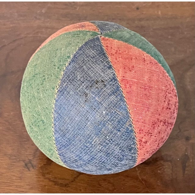 Antique 19th Century American Folk Art Victorian Child's Toy Oil Cloth Harlequin Ball For Sale - Image 13 of 15