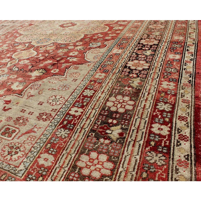 Textile Antique Oushak Rug With Medallion in Soft Red, Brown and Tan 6'2" X 9'10" For Sale - Image 7 of 8