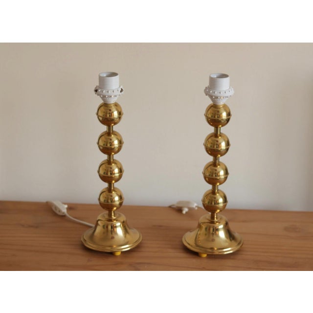 Vintage Swedish Brass Bobbin Table Lamp from Aneta, Set of 2 For Sale - Image 10 of 18