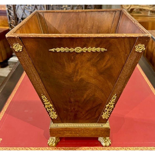 Antique French Mahogany and Brass French Empire Style Waste Basket For Sale In Dallas - Image 6 of 6