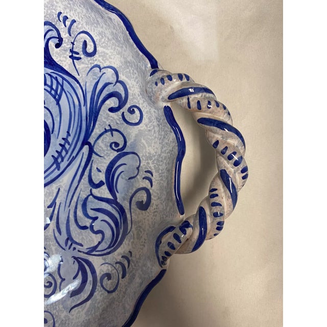 Deruta Italian Deruta Blue and White Serving Platter With Handles For Sale - Image 4 of 7
