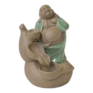 Chinese Oriental Ceramic Happy Buddha on a Gourd Figure