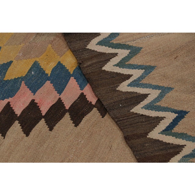 Beige Antique Persian Kilim Runner Rug in Colorful Geometric Medallions | Rug & Kilim For Sale - Image 8 of 8