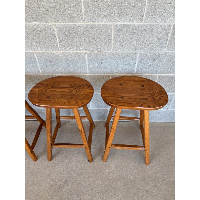 Hunt Country Furniture Saddle Bottom Oak Counter Stools - Set of 4 For Sale - Image 4 of 10
