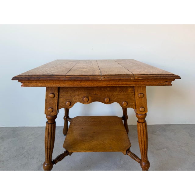 Antique French Farmhouse Turned Oak Wood Accent Table With Lower Shelf/ Sold For Sale - Image 11 of 12