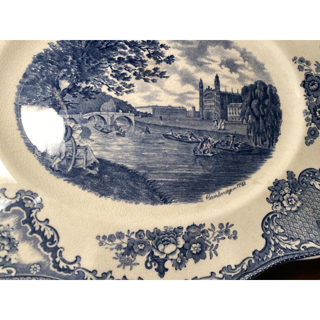 English Pair of 1940s Johnson Bros. Old Britain Castles Blue Oval Serving Platter / Wall Plates For Sale - Image 3 of 6