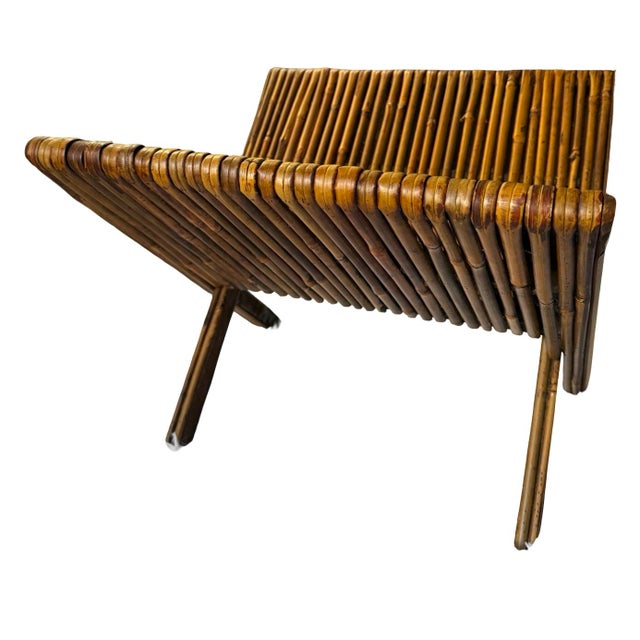 Vintage Bamboo Folding X-Style Magazine Rack or Book Holder For Sale - Image 4 of 6