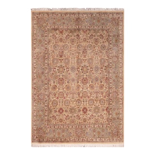 Boho Chic 1990's Floral Tabriz Pak-Persian Beige/Green Wool Rug - 8'1'' X 10'2'' For Sale