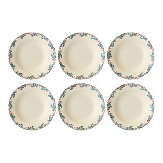 1920s French Sarreguemines Creamware "Holly" Bowls, Set of Six For Sale